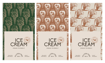 Vector hand drawn dessert packaging label design template set for cafe or restaurant