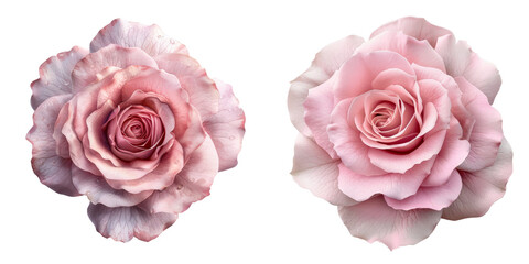 Pink Rose Flower Set Isolated on Transparent or White Background, PNG