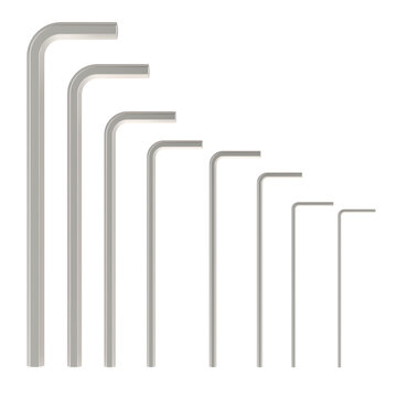 Set of hex keys, hex wrenches. 3D rendering isolated on transparent background