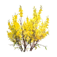 Blooming Forsythia bush watercolour Generative AI - 744174989
