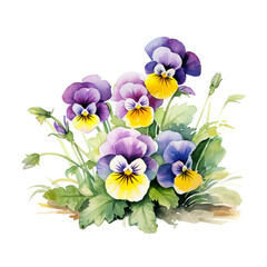 Pansy flower watercolor illustration Generative AI - 744175136