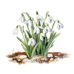 snowdrop first spring flowers watercolour generative ai - 744175153