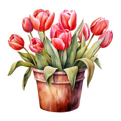 tulip flowers in a pot watercolour generative ai - 744175197