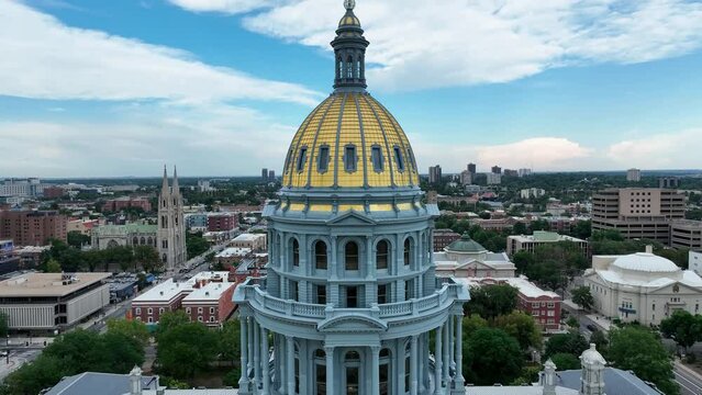 Drone Aerial Colorado State Capitol Buildings and Civic Center Park in Downtown Denver, CO 4K