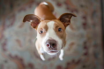 dog flies into the camera. Her eyes are full of energy and devotion, her face expresses the joy of movement. feeling of dynamics and freedom. unique emotional power of the bond between human and pet.