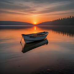 boat at sunrise on the lake - generated by ai