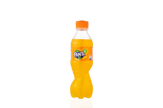 Yerevan Armenia - February 10, 2024: Bottle of Fanta soft drink on white background.