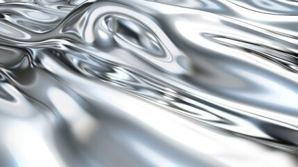 A realistic render of glossy chrome waves background, liquid chrome texture
