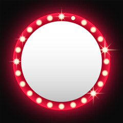 Red Circle retro frame banner with glowing lamps.