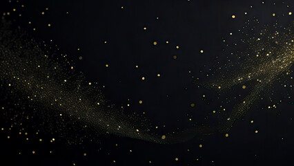 Dynamic digital wave of black particles with shining star dots, creating an abstract black background.