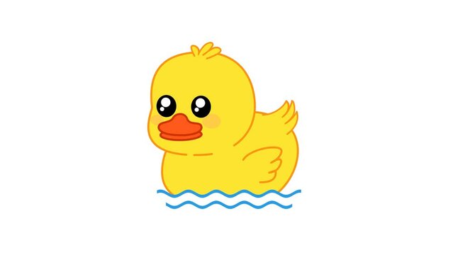 Duck animation with cheerful swimming motions. Cute yellow duck. Transparent 4K Alpha Channel. Seamless loop. Great for celebration, birthdays, or children's content.