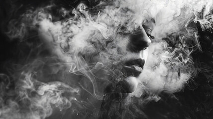 Woman surrounded by Smoke, Black and White