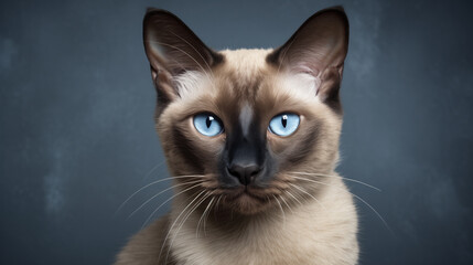 Siamese cat on solid grey background