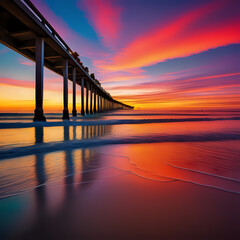 Infinity Horizon Scripps Pier Vibrant Colors Sunset Pacific Ocean Skyline - generated by ai