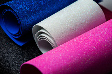 set of different color fabric samples, closeup