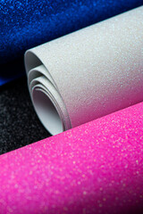 set of different color fabric samples, closeup