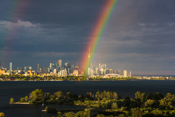 Rainbow Going Through The CN Tower