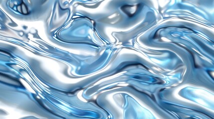 Fototapeta premium Realistic holographic liquid design featuring light blue chrome waves in the background