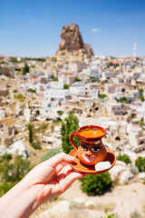 Turkish coffee in a clay cup
