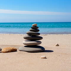 Fototapeta na wymiar Zen stones on the sea beach. Generative AI