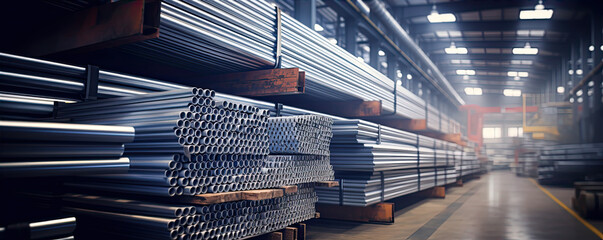 Industrial warehouse witg pipes and reare steel. - obrazy, fototapety, plakaty