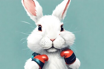 Obraz na płótnie Canvas white rabbit with ribbon