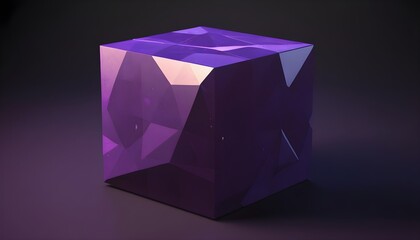 Low poly purple cube on dark background isolated