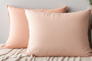 Luxurious Peach-Colored Pillow Mockup in a Bedroom Setting