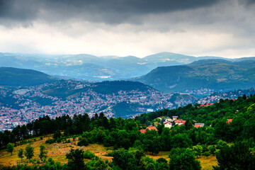 Fototapeta na wymiar Overcast View of Sarajevo Landscape, Bosnia and Herzegovina