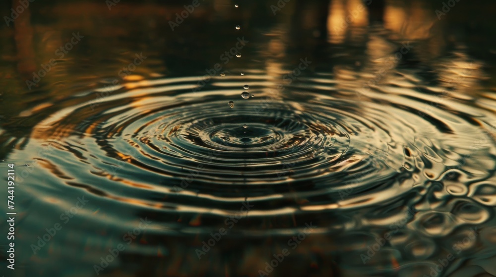 Aufkleber A tranquil scene unfolds as crystal drops of water fall gently into a serene pond, creating a mesmerizing reflection and rippling the fluid surface