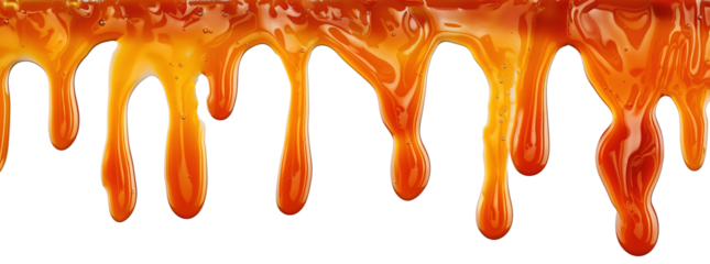 Salted caramel sauce dripping over isolated white transparent background