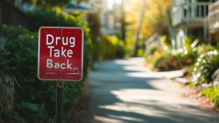 Drug Take Back sign on residential street - obrazy, fototapety, plakaty