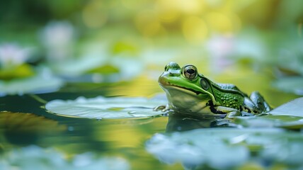 Obraz premium Frog on lily pad in pond