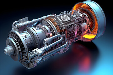 Fototapeta na wymiar In-depth Illustration of Advanced GT Engine - Interplay of Science, Physics and Engineering.