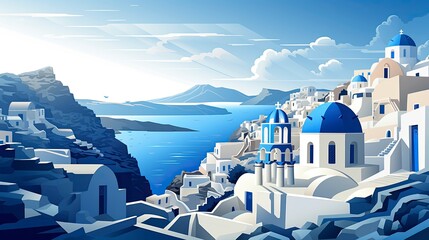 White architecture of Oia village on Santorini island, Greece, resort vacation concept - obrazy, fototapety, plakaty
