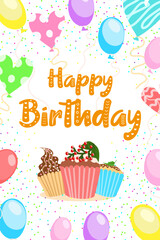 Birthday party vector illustration, sweet elements for colorful decoration of your party backgrounds,cards,invitations,website,posts