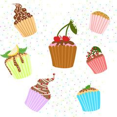 Birthday party vector illustration, sweet elements for colorful decoration of your party backgrounds,cards,invitations,website,posts