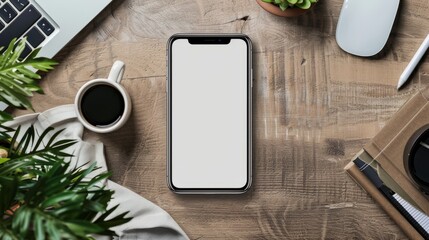 Blank smartphone screen mockup on a desk