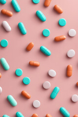 Assorted Medication Pills on Colorful Background