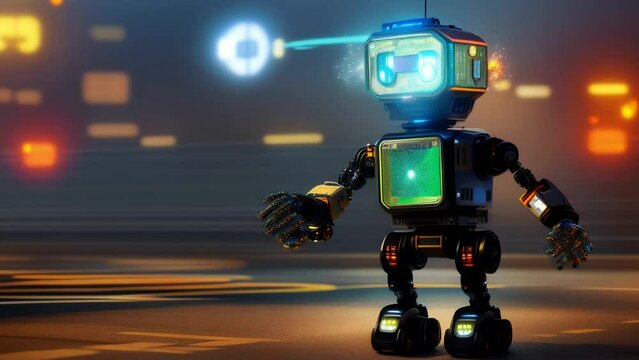 Amusing video of a clumsy robot navigating its surroundings. Ideal for comedic skits, tech presentations, or illustrating the challenges of robotics.