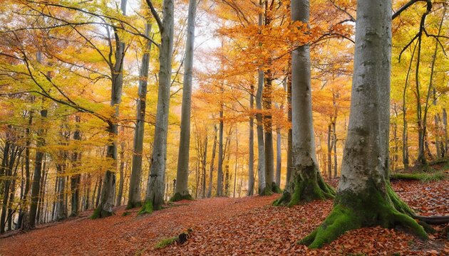 beech trees in the orange colors of autumn