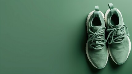 Green sneakers on a matching green background