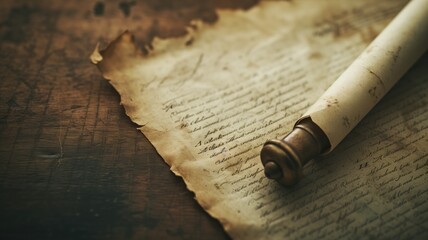 Antique rolled parchment and quill