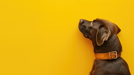 Dog against a yellow backdrop - obrazy, fototapety, plakaty