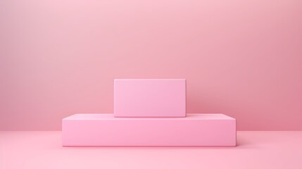 Awarding podium made of three 3d pastel square shapes of different sized against blank pink background for copy space - obrazy, fototapety, plakaty