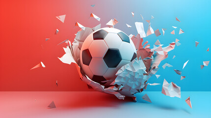 Dynamic Soccer Ball Bursting Through Colors - obrazy, fototapety, plakaty
