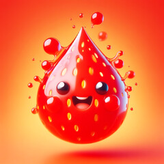 3D funny cartoon strawberry juice drop. Agriculture and healthy food. AI generated