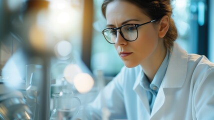 Focused female scientist examining something in a lab