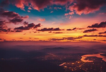 Abstract vivid sky at sunset View from mountain