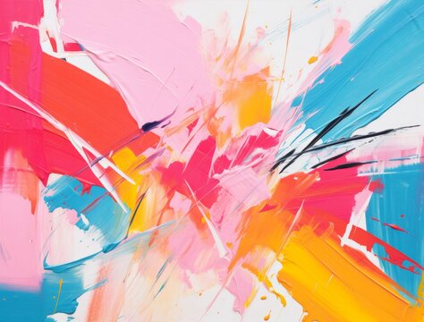 Multicolored strokes of oil painting paint on a canvas watercolor paint wall background Abstract art